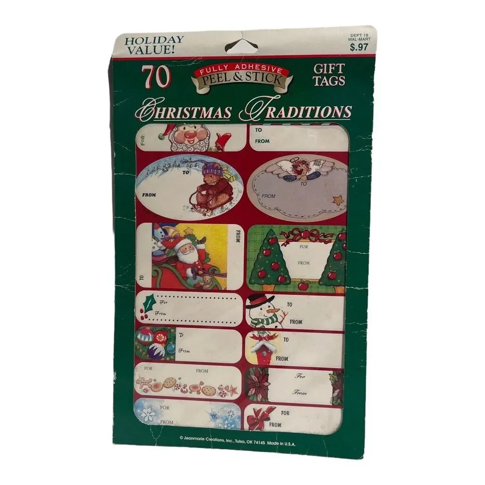 Lot of 2  Peel & Stick‎ Vtg Christmas Gift Tags (70) Smaller (20) Large Foil USA